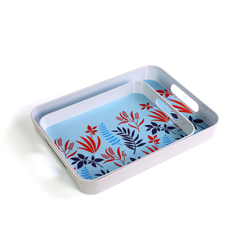 2 Piece Set Square Raised Edge Melamine Tray