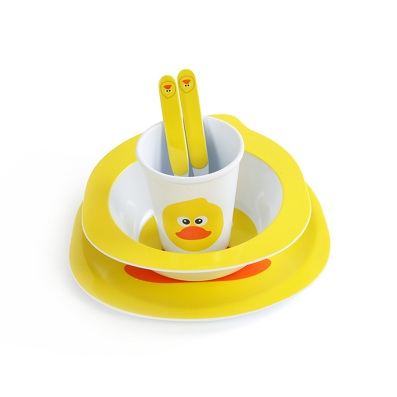 5 Piece Cartoon Duck Head Melamine Kids Tableware Sets