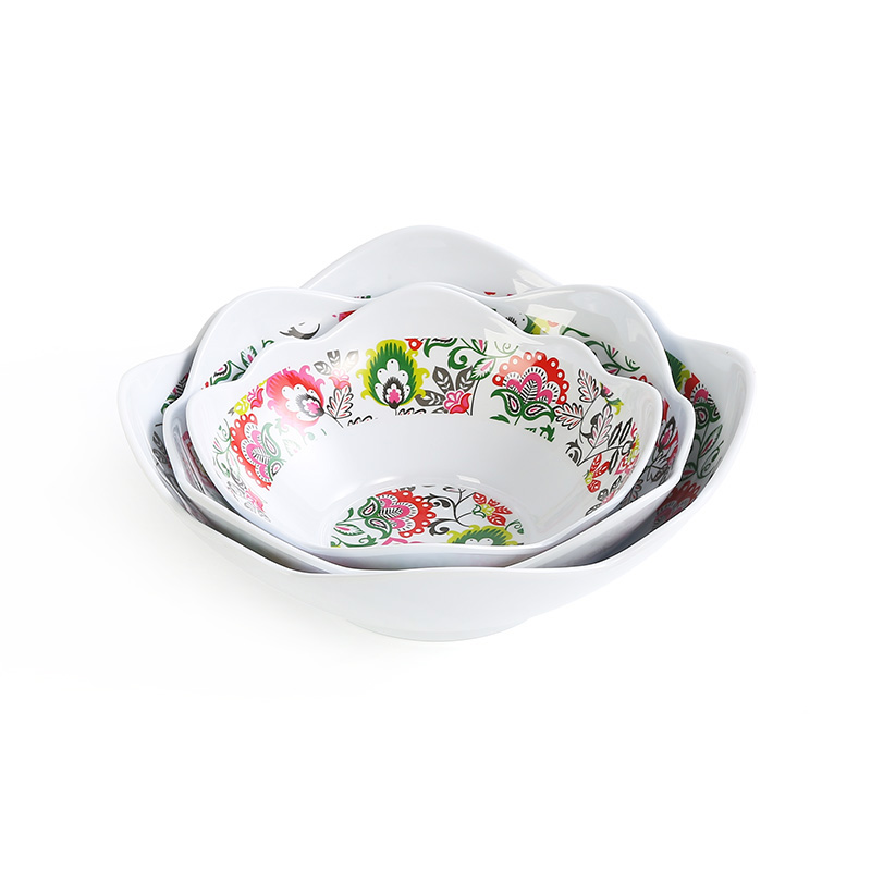 3 Piece Set Brazilian Style Flower Shaped Melamine Bowl