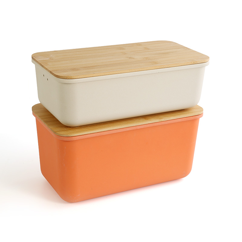 Set of 2 bamboo flour bread storage tins