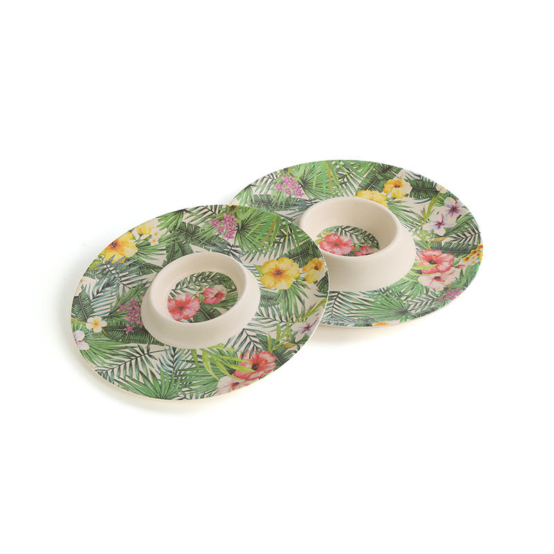 Set of 2 round raw fruit and bamboo flour plates
