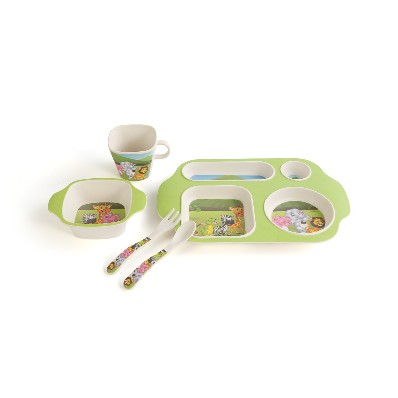 Square five piece bamboo and powder children's set